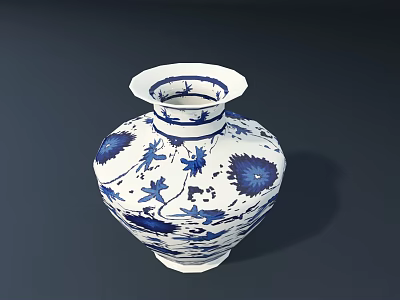 Elegant Blue and White Ceramic Vase Featuring Traditional Floral Patterns Design 3d model