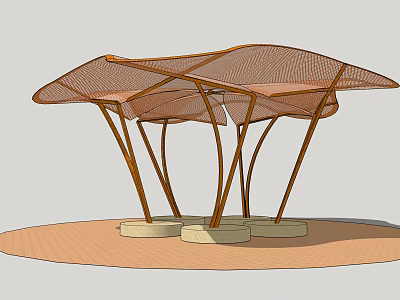 Modern Curved Sunshade Canopy Design With Mesh Roof And Base Pedestals 3d model