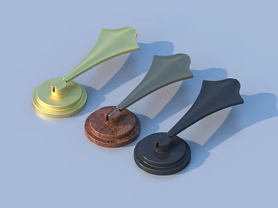 Elegant Gold Black and Green Door Handles with Wooden Base and Stylish Design for Home 3d model