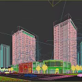 Modern Urban Commercial Street With High Rise Buildings Greenery Cars And Storefronts