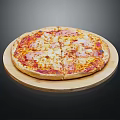 Delicious Freshly Baked Pizza Topped With Ham Cheese On Wooden Plate