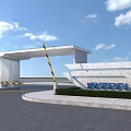 White Modern Entrance Gate with VENTUSCHI Sign Yellow Black Railings and Blue Sky