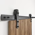 Natural Wooden Barn Door With Metal Sliding Track And Wood Grain Texture
