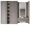 Elegant Modern Double Washbasins With Marble Countertop Golden Faucets And Mirror Lighting