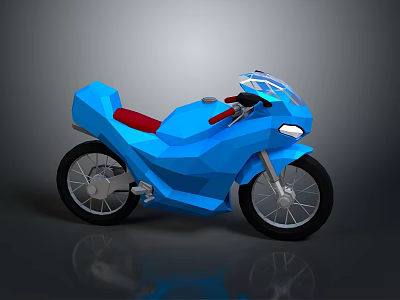 Blue Motorcycle With Low Poly Design Red Seat Transparent Windshield Modern 3D Rendering 3d model