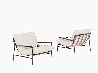 Modern Upholstered Lounge Chairs with Striped Design and Black Metal Frame 3d model
