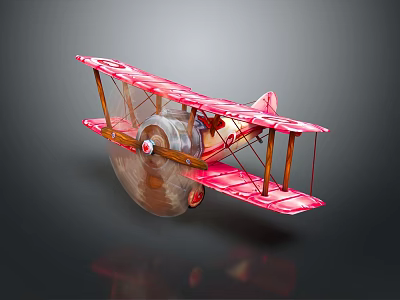 Red Biplane Model With Spiral Propeller And Red Wings On Dark Background 3d model