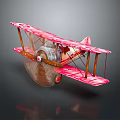 Red Biplane Model With Spiral Propeller And Red Wings On Dark Background