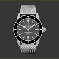 Stylish Stainless Steel Mesh Band Watch With Black Dial And Silver Case