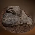 Natural Stone And Wood Pieces Piled Together With Earthy Soil In Natural Setting