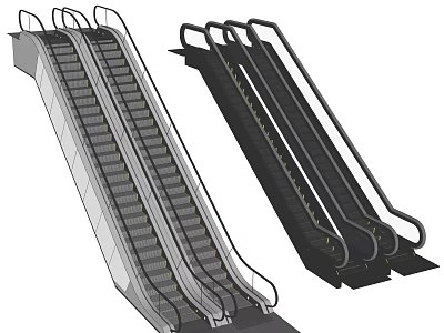 Modern Metallic Escalators In Silver And Black Design For Commercial Spaces 3d model