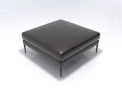 Modern Black Leather Square Ottoman With Sleek Slim Metal Legs Design 3d model
