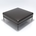 Modern Black Leather Square Ottoman With Sleek Slim Metal Legs Design