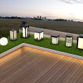Outdoor Lights in Various Styles for Wooden Deck and Grass Area Evening Setting