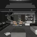 Modern Living Room Interior Design With Spiral Staircase Bookshelves Sofas Coffee Tables And Floor Lamp