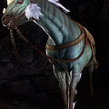 Green Zebra Striped Mythical Horse With Golden Saddle And White Feather Decorations
