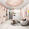 Beauty Hair Salon Interior Design With Pink Walls Arched Decor Chandeliers And Stylish Reception Area