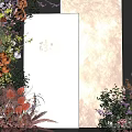 Floral Installation With Vibrant Red Orange Purple Flowers And Branded Signboards On Beige White Panels