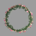 Decorative Circular Flower Wreath With Pink White Flowers And Green Leaves