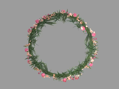 Decorative Circular Flower Wreath With Pink White Flowers And Green Leaves 3d model