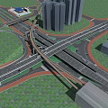 Modern Multi Level Highway Interchange With High Rise Buildings And Green Spaces