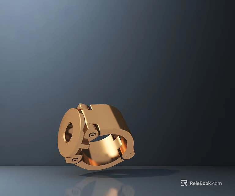 Golden Metallic Mechanical Part With Reflective Surface And Holes On Dark Background 3d model 