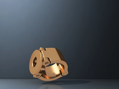 Golden Metallic Mechanical Part With Reflective Surface And Holes On Dark Background 3d model