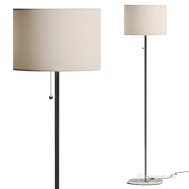 Modern Floor Lamp With Linen Shade And Black Metal Stand For Living Room Decor 3d model 