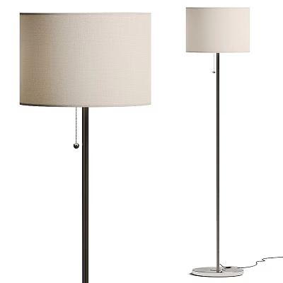 Modern Floor Lamp With Linen Shade And Black Metal Stand For Living Room Decor 3d model