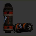 Cylindrical Weapon With Red And Black Stripes Standing And Lying Down With Igniter Label