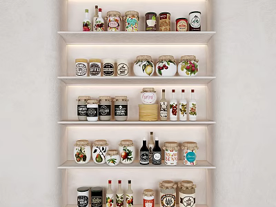Neatly Arranged Assorted Food Products On Shelves With Canned And Bottled Items 3d model