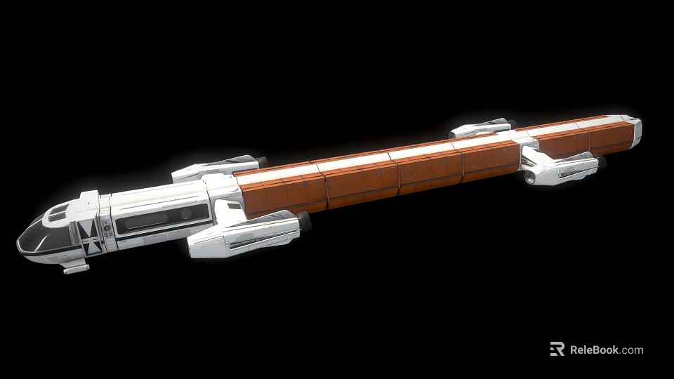 Advanced Elongated Spacecraft Module With Orange White Metallic Structure For Cosmic Missions 3d model 