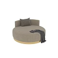 Beige Round Single Sofa With Gold Base Throw Pillows And Blanket 3d model