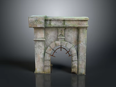 Scenic Natural Landscape With Stone Fireplace Arch Design Weathered Texture And Metal Reinforcements 3d model
