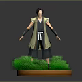 3D Fantasy Character In Traditional Outfit Standing On Green Grass With Orange Base
