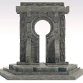 Stone Entrance Gate With Arch Design And Carved Details On Pedestal Base