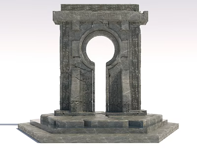 Stone Entrance Gate With Arch Design And Carved Details On Pedestal Base 3d model