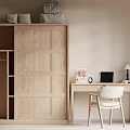 Log-style wardrobe desk and chair 3d model