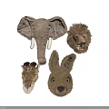Cute Animal Wall Decor with Elephant Giraffe Lion Rabbit Heads for Kids Room 3d model