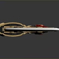 Ornamental Weapon with Red and Black Patterned Blade and Red Gold Handle Design 3d model