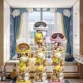Multiple Colorful Stuffed Toys With Sunglasses And Cute Designs On Display Shelves In Kids Room