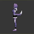 Anime Style Game Movie Character With Purple Hair Cat Ears Purple Top And Black Skirt
