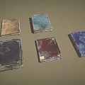 Vintage Old Books With Various Colors And Textures On Brown Background