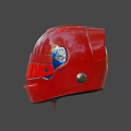 Red Sports Racing Helmet With Blue Visor And Modern Sleek Design Features