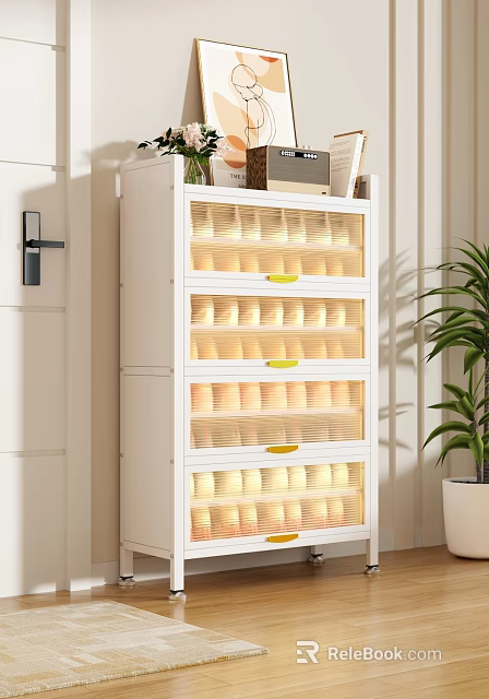 Modern White Shoe Cabinet With Multi Layer Drawers And Mesh Design For Home Entryway 3d model 