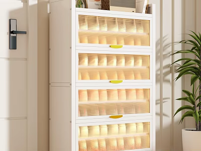 Modern White Shoe Cabinet With Multi Layer Drawers And Mesh Design For Home Entryway 3d model