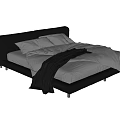 Modern Minimalist Double Bed With Black Frame White Sheets And Gray Blanket