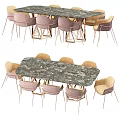 Modern Dining Table and Chairs Set with Marble Surface and Metal Legs 3d model