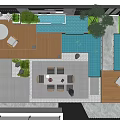 Modern Courtyard Garden Featuring Wooden Deck Swimming Pool Outdoor Seating And Lush Green Plants