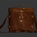 Vintage Genuine Leather Box With Adjustable Shoulder Strap And Brass Buckle